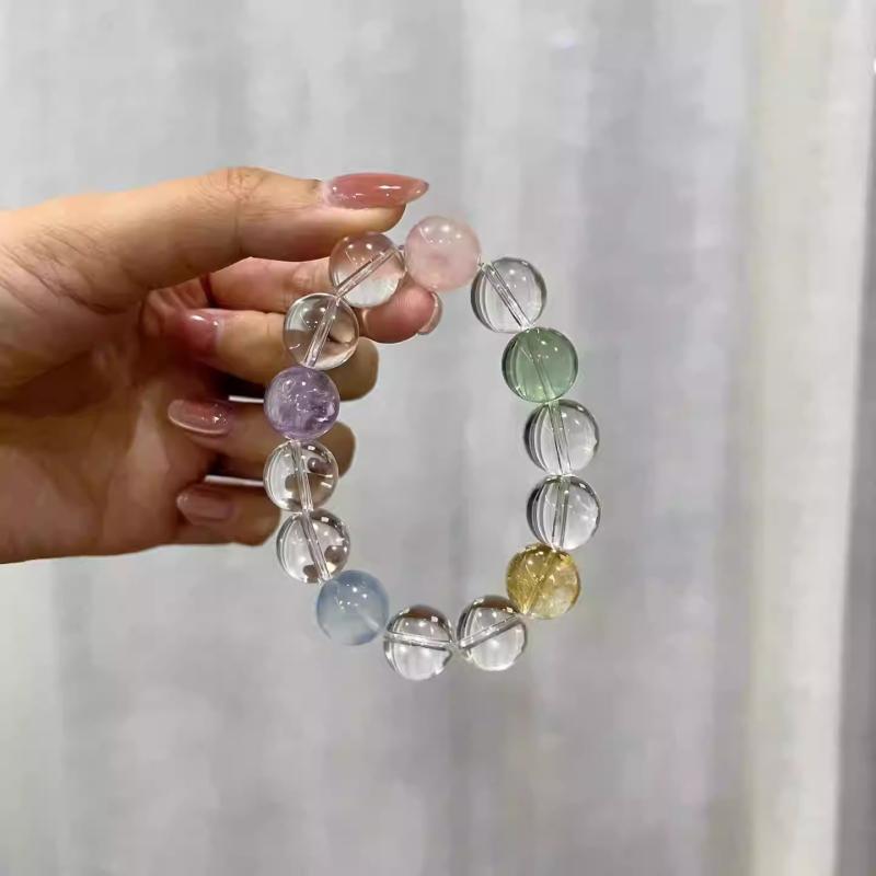 レディース 水晶 ブレスレット 透明 クリスタル ビーズ チェーン 多宝 デザイン 多色 串珠 手串 肌白く見える アクセサリー ポジティブ ジュエリー かわいい ラッキーアイテム