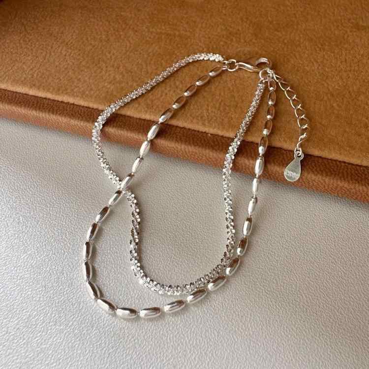 ブレスレット レディース S925 純銀 満天星 米粒 ダブルレイヤー ミニマリスト 韓国風 百搭 小衆デザイ..