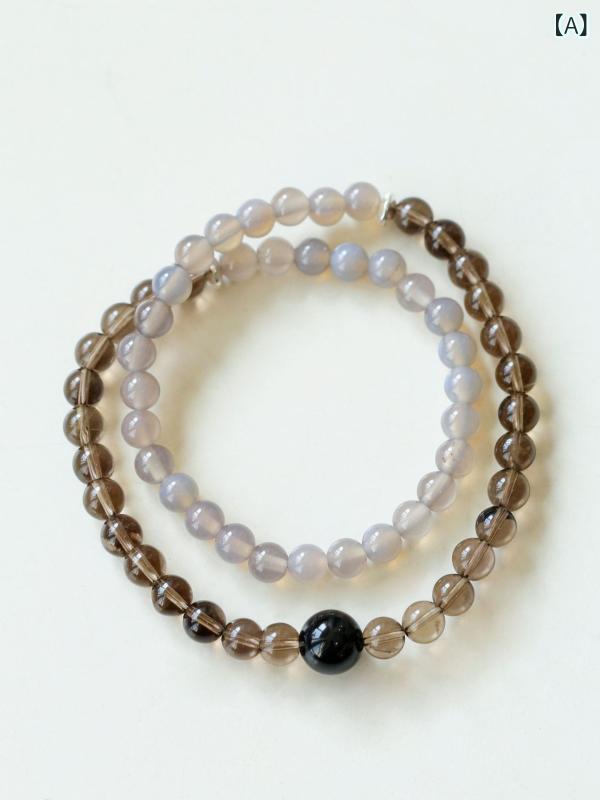 ブレスレット 男女兼用 茶晶 灰瑙 水晶 925シルバー シンプル 重ね付け チャイナ風 天然石 グレー ブラウン系 アクセサリー ファッション 日常使い スタイリッシュ ジュエリー 2