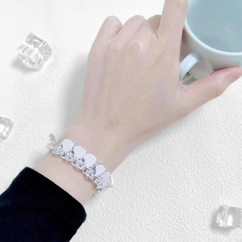 ブレスレット 男女兼用 シルバー ハート型 クラシック デザイン 調整可能 16-21cm ファッション アクセ..