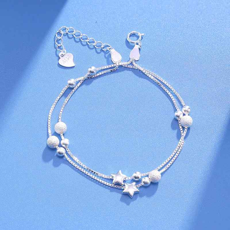 ブレスレット レディース 純銀製 二重構造 星モチーフ 高級感 ユニークデザイン マット加工ビーズ レイ..