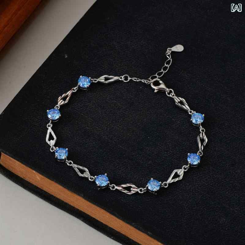 ブレスレット レディース 純銀 高級感 ジルコニア インレイ 韓国風 シンプル デザイン ファッション 手飾り アクセサリー 日常使い 軽量 輝き モチーフ 恋 菱光 ユニーク 小众 インスピレーション