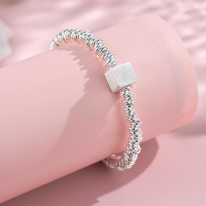 ブレスレット レディース 純銀 シンプル ファッション 新中式 碎銀 ハンドアクセサリー 方形 デザイン ..