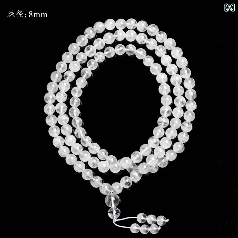 天然石ビーズブレスレット 男女兼用 ユニセックス 白水晶 白幽霊 ブラジル産 純天然 千層幻影ビーズ 宝..