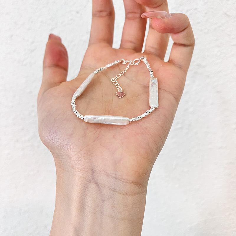 ブレスレット レディース 925純銀 パール 銀バー 細銀モチーフ シンプル 高級感 ユニークデザイン コー..