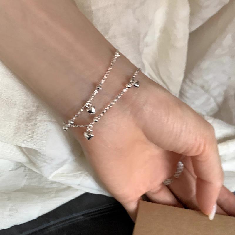 レディース ブレスレット 925シルバー ハート ビーズ 二層 かわいい 軽奢 高級感 シンプル 百搭 精緻 ..