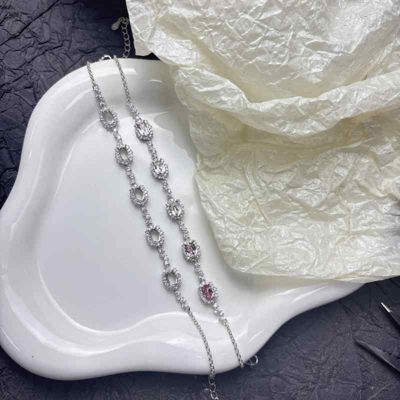 レディース ブレスレット シンプル モダン 純銀 S925 宝石 インセット スタイリッシュ アクセサリー フ..