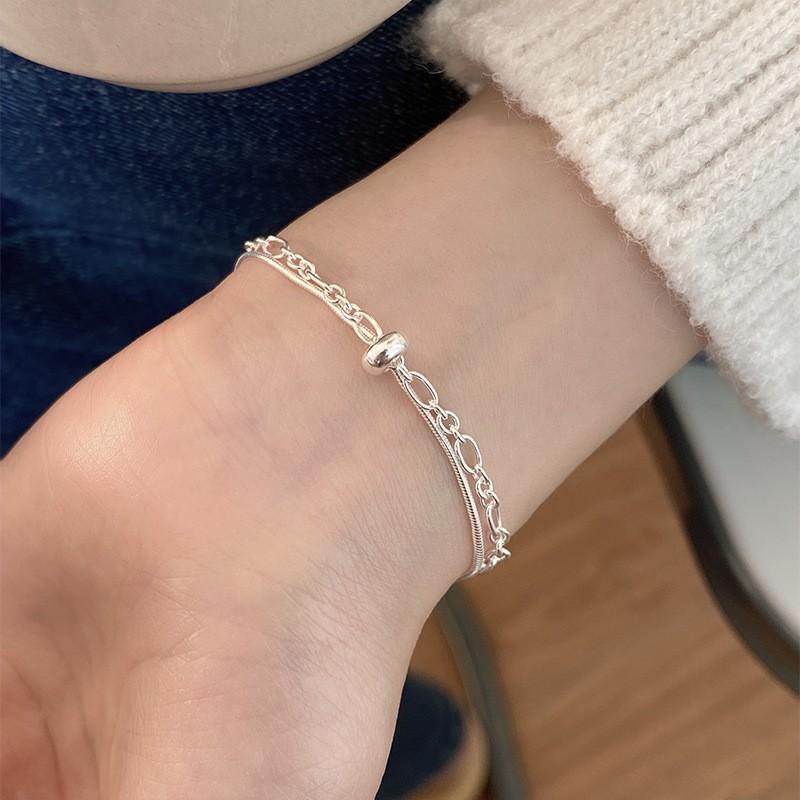 レディース ブレスレット 925シルバー 二重 スライドビーズ シンプル インスタ風 高級感 上品 百搭 蛇..