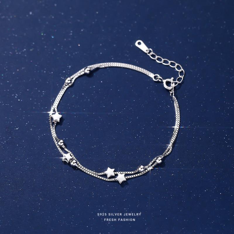 ブレスレット レディース シンプル ミニマム 星モチーフ 光沢 ダブルレイヤー 重ね付け インスタ映え ..