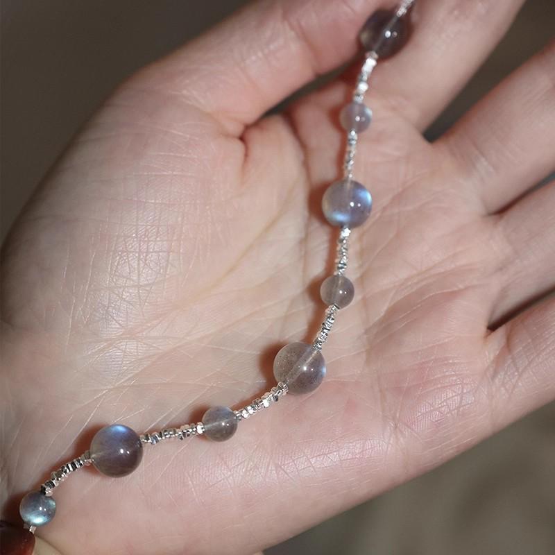 ブレスレット レディース 純銀 グレー 月光 細銀 デザイン シンプル クール ニッチ アクセサリー 手元 ..