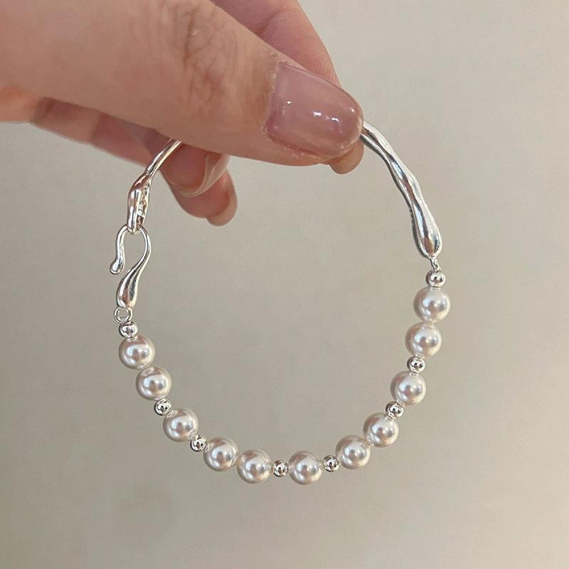 レディース ブレスレット 純銀 パール フレンチスタイル 高級感 シンプル デザイン アクセサリー 気質 ..