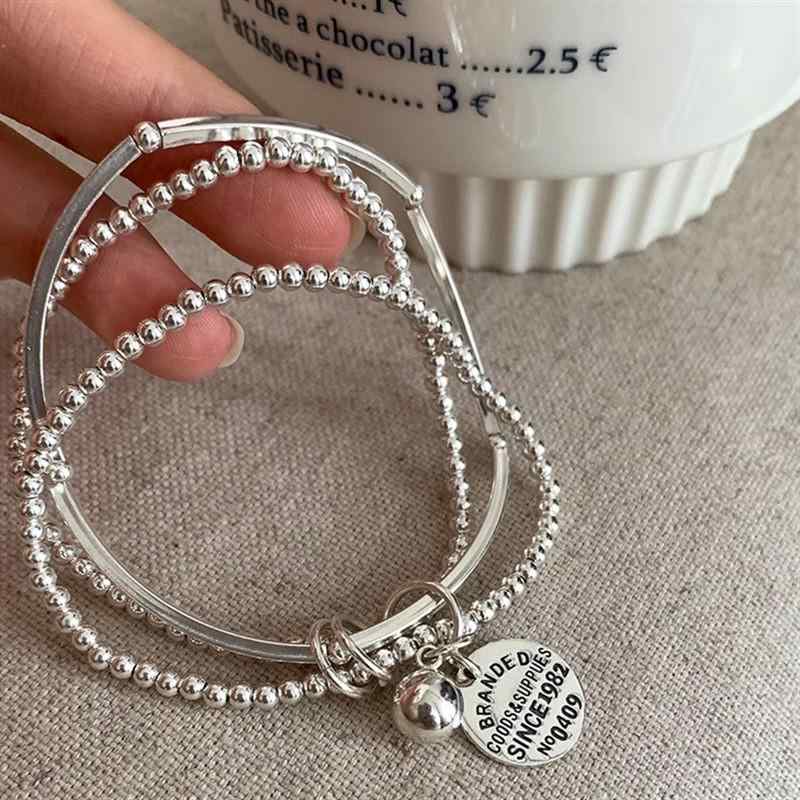 ブレスレット レディース 925シルバー 韓国風 シンプル 3連 丸型 ペンダント ハンドチェーン 洗練 多用..