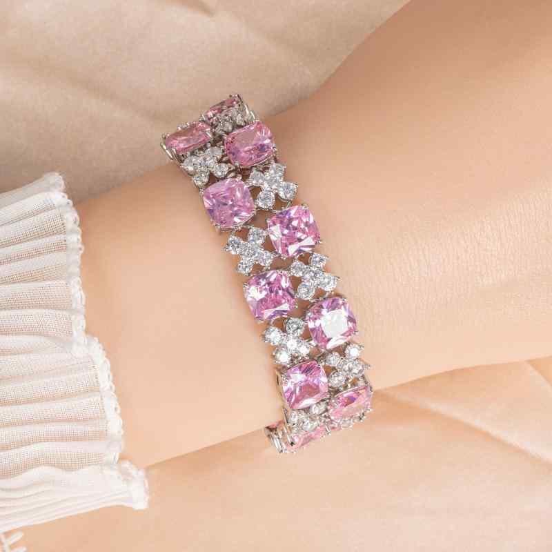 ブレスレット レディース ダブルロウ スクエアジルコニア バングル マルチロウ 結婚式 アクセサリー カ..