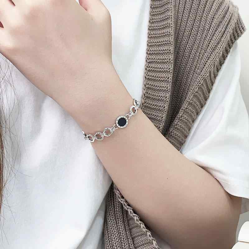 ブレスレット レディース 925シルバー ブラックエナメル ローマ数字 切り替え 高級感 オリジナルデザイ..