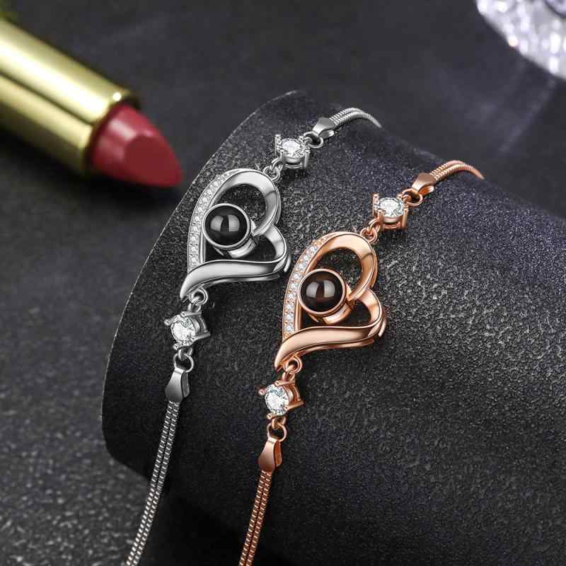 レディース ブレスレット 925シルバー ハート型 ジルコニア 投影 100言語 メッセージ シンプル エレガ..