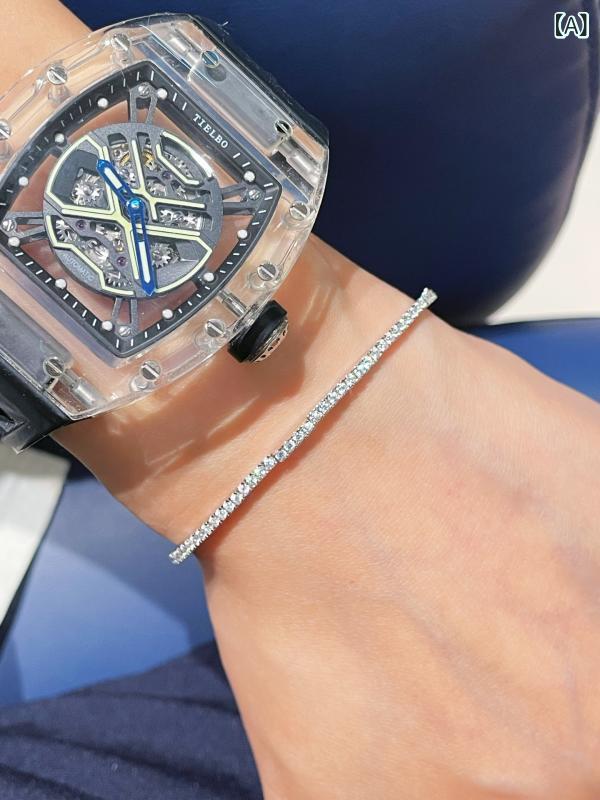 ブレスレット レディース 925シルバー ゴールドメッキ 弾力滑らか 輸入ジルコニア シンプル 汎用 満載ライン 極簡デザイン 重ね付け コーディネートしやすい アクセサリー ジュエリー 女性用 華奢 キラキラ 日常使い 2