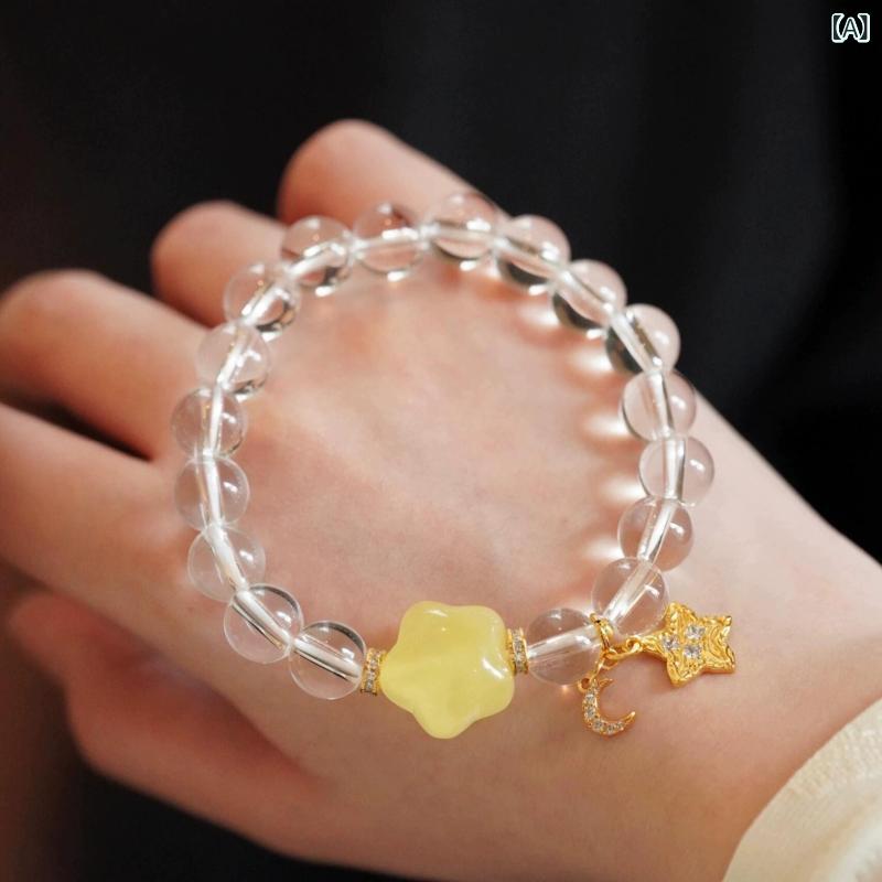 ブレスレット 天然ホワイトクォーツ 手作りビーズ シンプル エスニック風 高級感 ユニセックス アクセ..