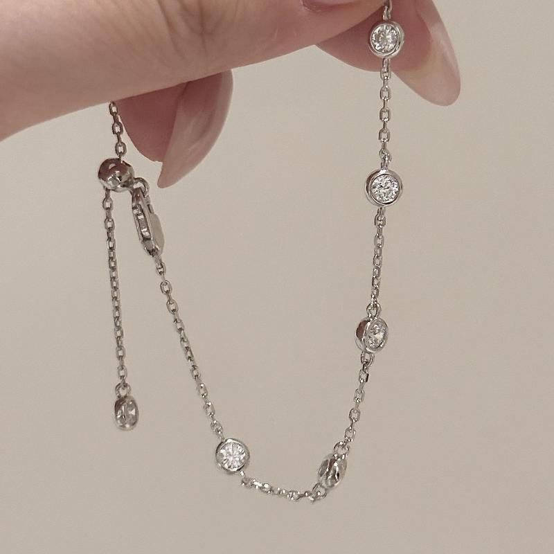 ブレスレット レディース 925シルバー 極簡デザイン ジルコニア バブルモチーフ スタック 調整式 シン..