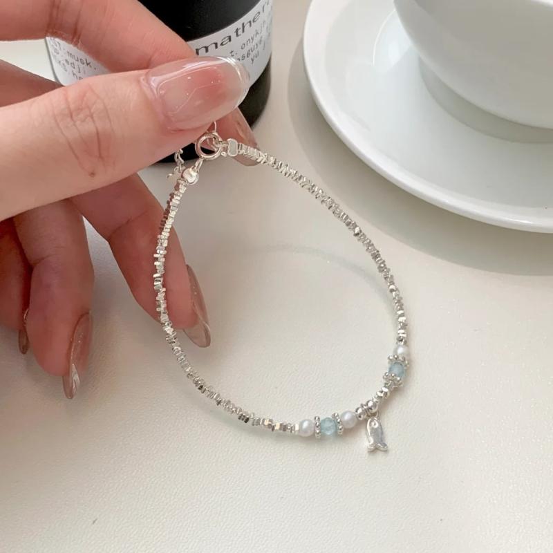 ブレスレット レディース 925シルバー ブルー ビーズ 小魚モチーフ シンプル デザイン 個性 上品 百搭 ..