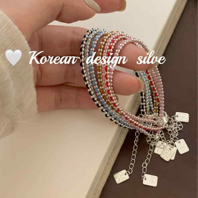 ブレスレット レディース 純銀 シンプル ドーパミンカラー ニッチ 重ね付け 繊細 ハンドアクセサリー ..