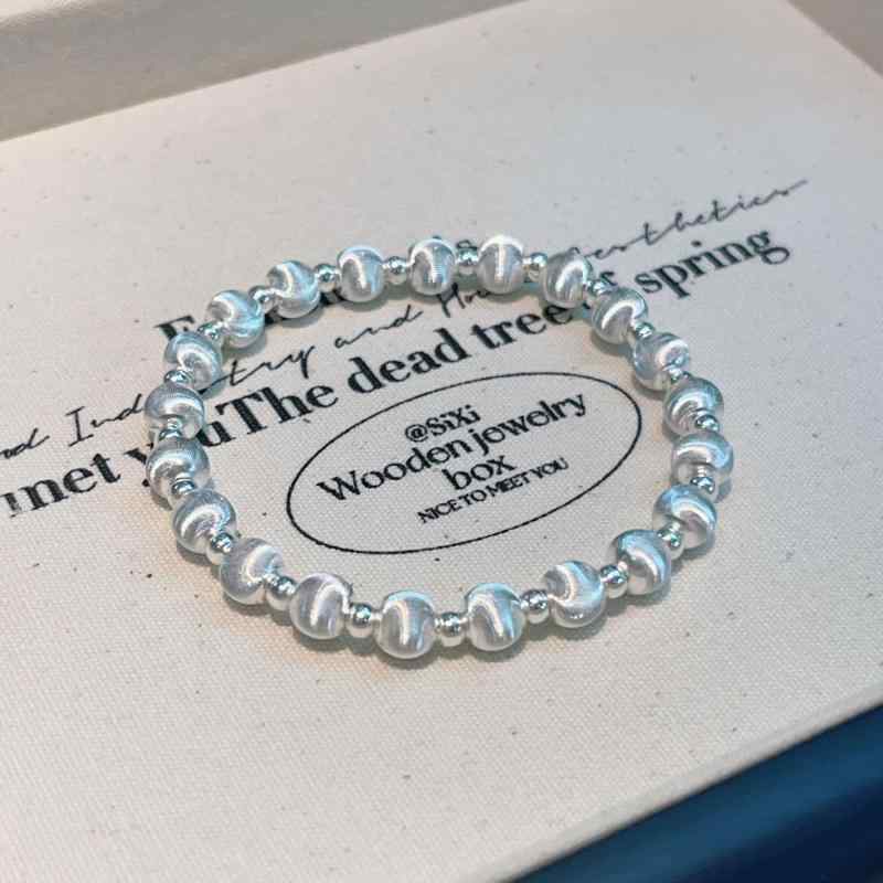 ブレスレット レディース 猫眼石ビーズ 925シルバー 春夏 シンプル スタイリッシュ 伸縮ロープ 色落ち..