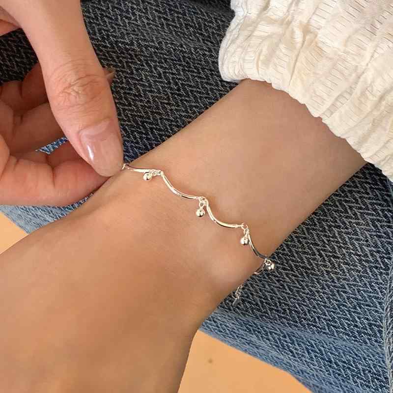 ブレスレット レディース 925シルバー ミニマリスト デザイン 丸球 チェーン 韓国風 デイリー コーディ..