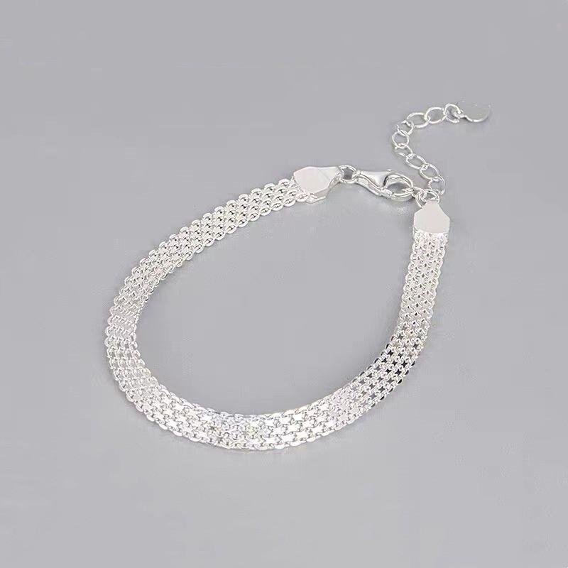 レディース ブレスレット S925純銀 四連金龍 タンクチェーン キラキラ輝き 簡約 ファッション フレンチ..