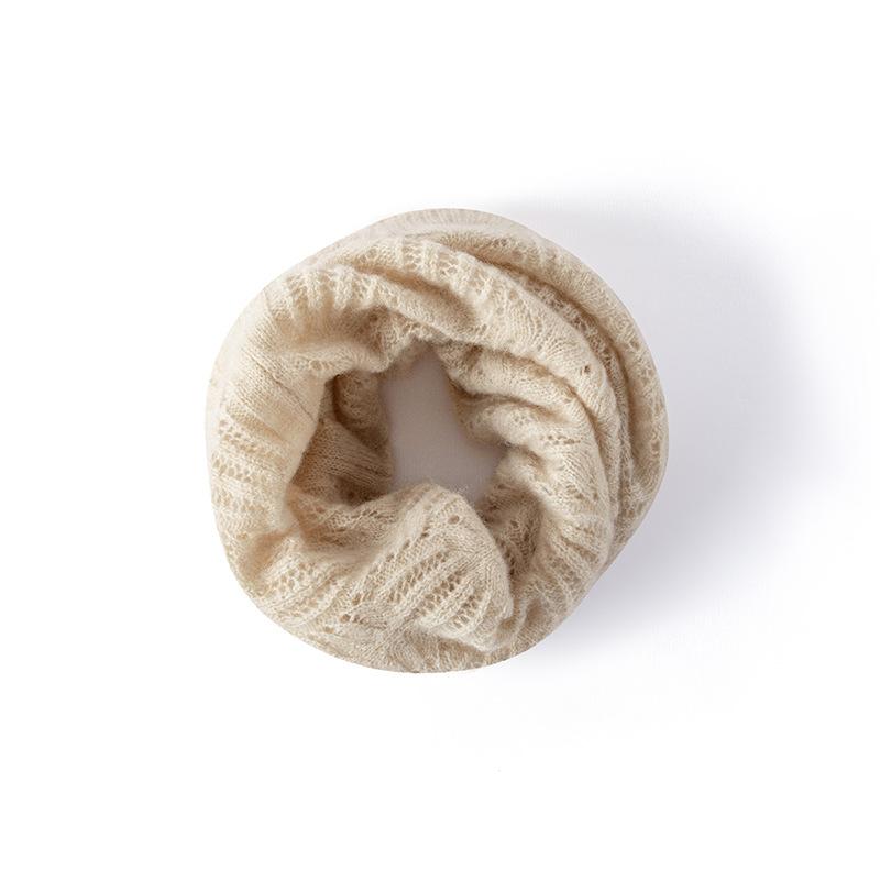 マフラー 男女兼用 秋冬 キャッシュメア ニット レース 透かし柄 無地 保暖 フェイクカラー 首元プロテクター 高級感 ベーシック アイテム 多用途 コーディネート デイリー