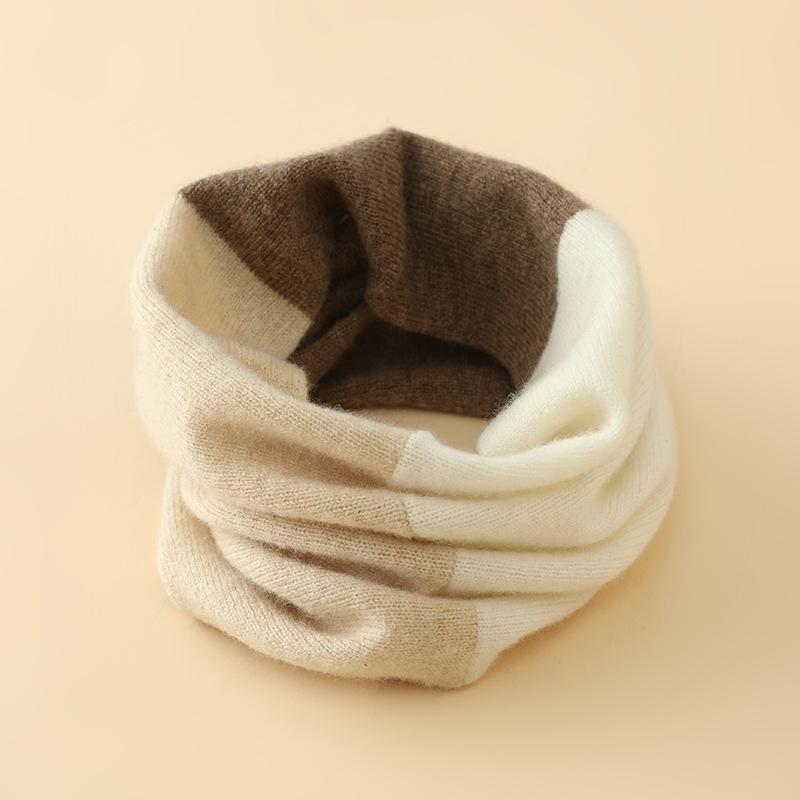 マフラー 男女兼用 秋冬 カシミヤ ニット 暖か 切り替え カラー ネックウォーマー ストール 軽量 保湿 吸湿 速乾 コットン 混 ピンク系 ブラック グレー ベージュ シンプル 日常使い 通勤 通学 アウトドア 部屋着