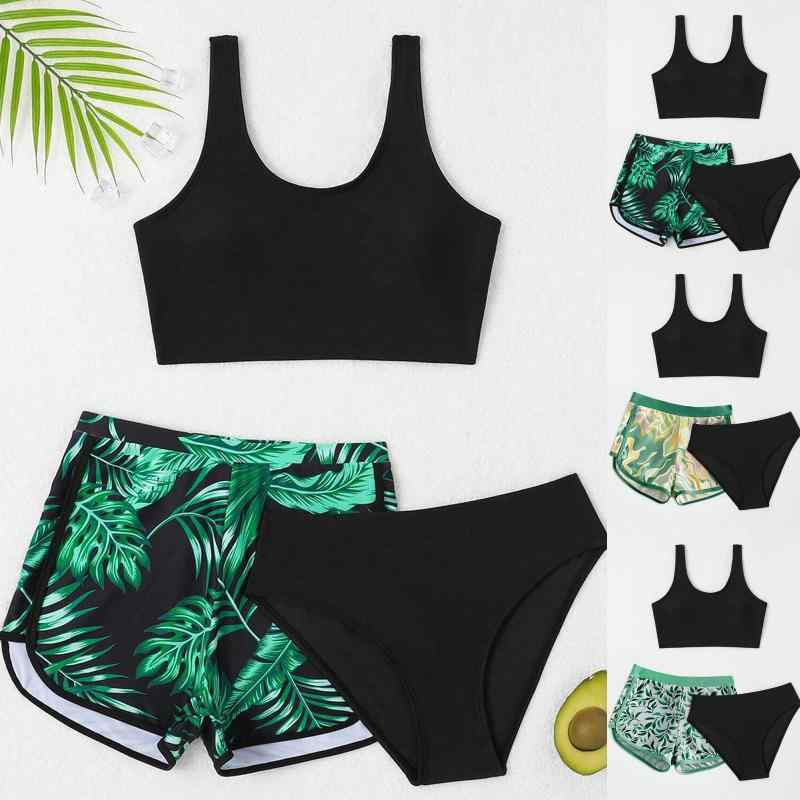 女児 水着 3点セット 分体式 プリント柄 春夏 キッズ スイムウェア ビーチ プール 遊び着 速乾 快適 かわいい デザイン 女の子 幼児 子供服 アクティブ ウェア(4.0)