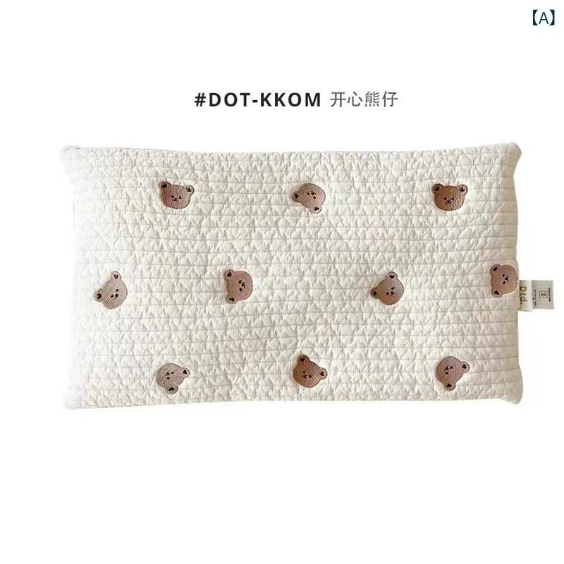 ベビー枕 新生児用 綿素材 キルティング加工 吸汗透気 メッシュネット フラットタイプ 刺繍デザイン 両..