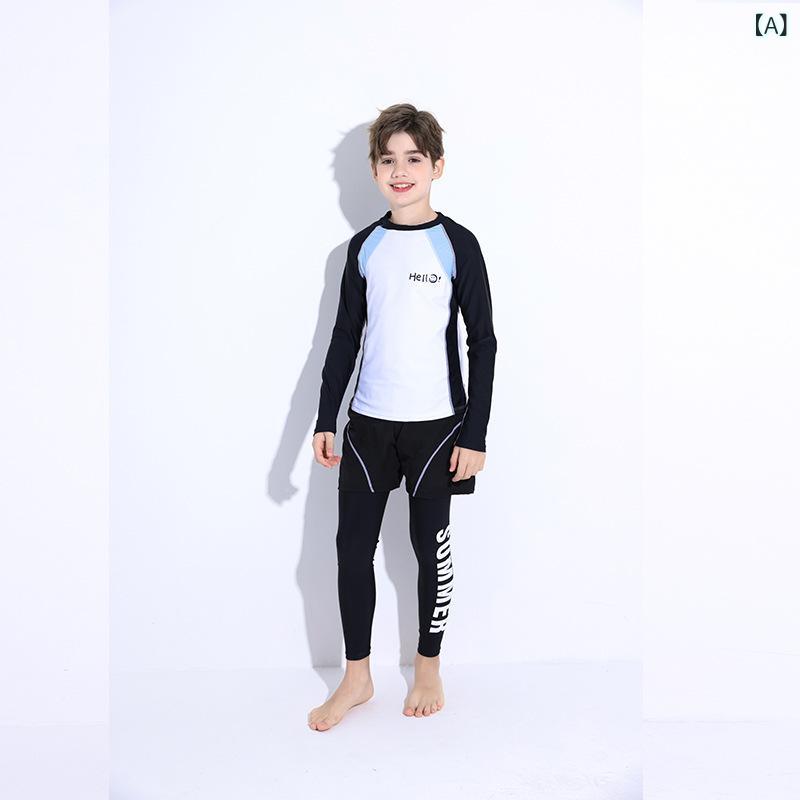 くらしのセロネの子供水着 ボーイズ 長袖 分体セット サーフィン UVカット スポーツスイムウェア ジュニア 中大児童 学生用 屋外レジャー 吸湿速乾 軽量素材｜アングル2
