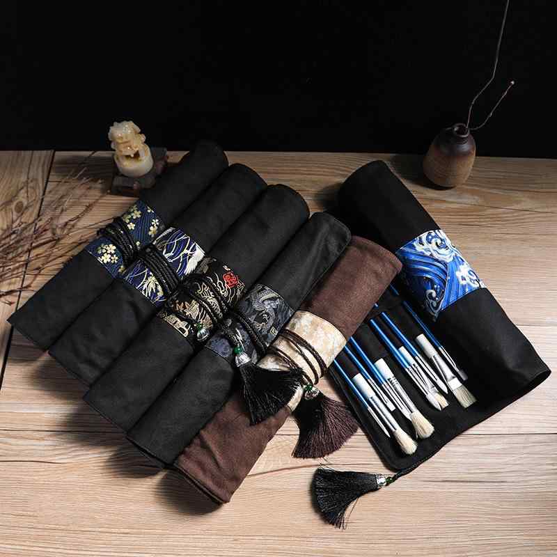 ペンケース 学生用 キャンバス 手作り 美術 画材 収納バッグ 水彩筆 専用 布製 軽量 整理 ポーチ 筆入れ アーティスト イラスト 専用ケース スケッチ 道具入れ キャンバス生地 耐久性 コンパクト 収納ポケット