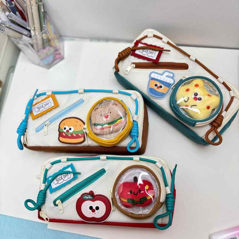 文具袋 女子用 ハンバーガー型 ペンケース 大容量 DIY かわいい 小衆 デザイン 学校 通学 文房具 ポーチ 筆箱 収納 ケース