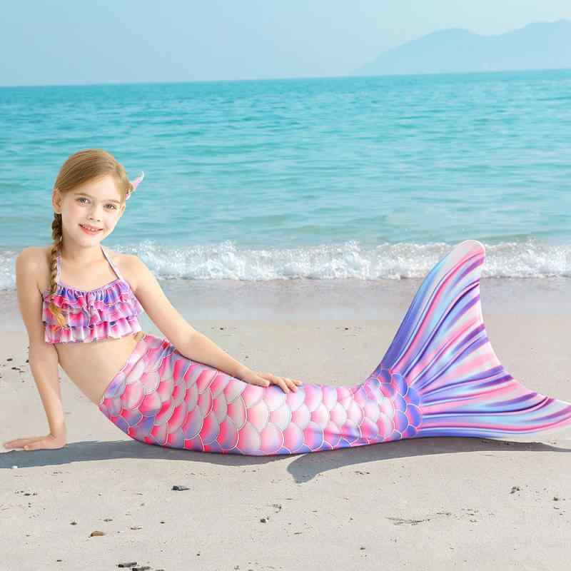 女児 ビーチビキニ 水着 三点セット マーメイド 人魚姫 デザイン 春夏 かわいい 子供用 プール 遊べる ..