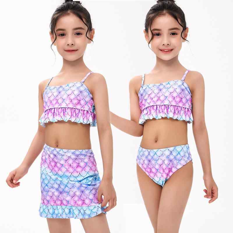女児水着 3点セット ビキニ スカートスタイル マーメイドデザイン かわいい女の子用 プール 海 遊べる ..