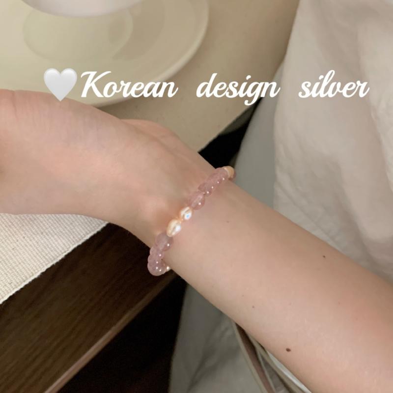 Rakuten - アクセサリー ブレスレット 純銀 ストロベリークォーツ パール 弾力ロープ 伸縮性 ニッチデザイン 天然石 手首 装飾品 女性向け ユニーク ハンドメイド風