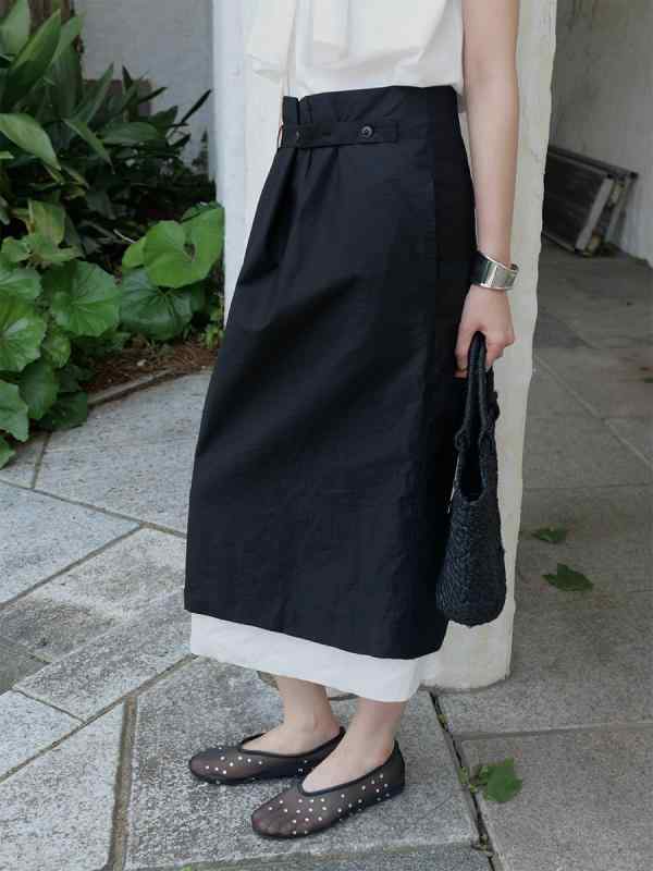 スカート レディース 切り替え フェイクツーピース ストレート ゆったり Aライン 体型カバー スリム オフィス 通勤 日常 秋冬