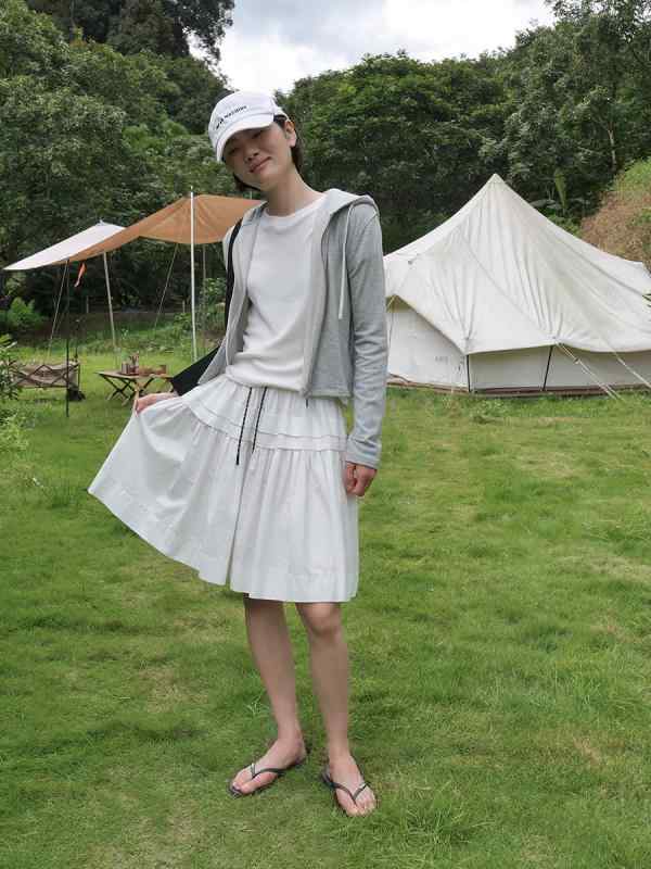 スカート レディース レイヤード プリーツ ツイード コットン フレンチ スタイル ストレッチ 弾力 膝丈 ミディ 軽量 吸湿速乾 高級感