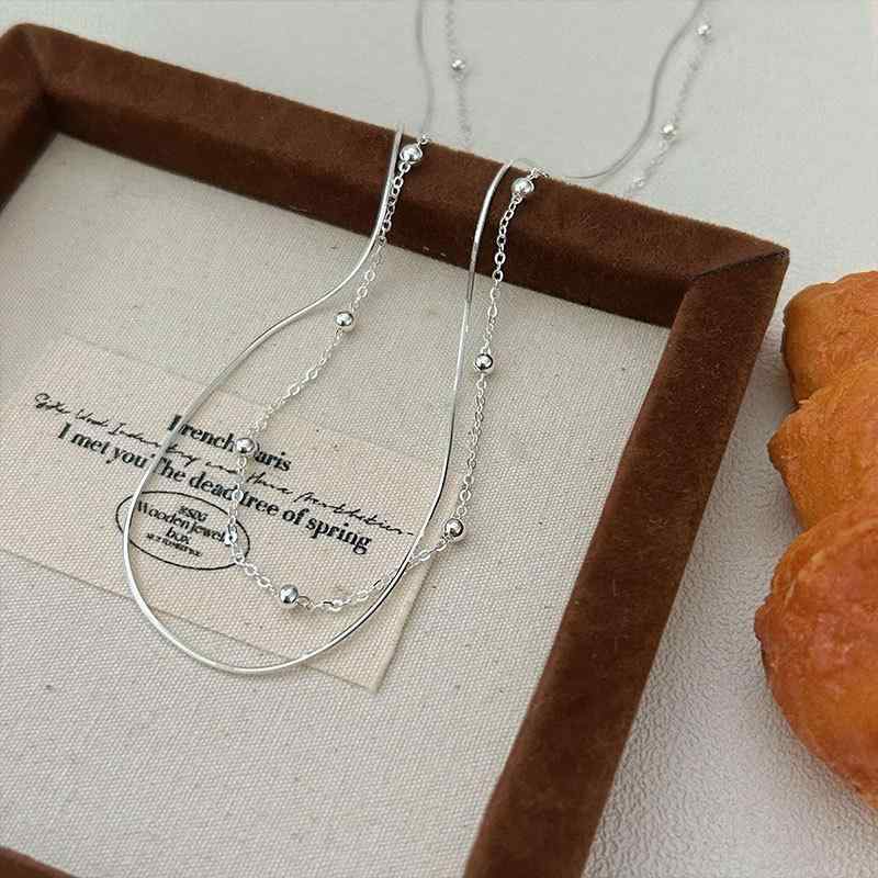 ネックレス レディース 925シルバー 二重蛇骨チェーン 丸ビーズ 鎖骨チェーン シンプル ユニーク 学生 ..