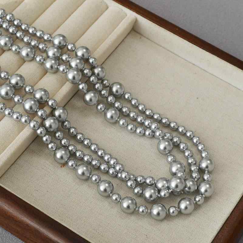 レディース ネックレス 大小パール 手結び ロング 多層重ね付け シンプル エレガント 日韓スタイル セーター用 間隔デザイン ユニーク アクセサリー
