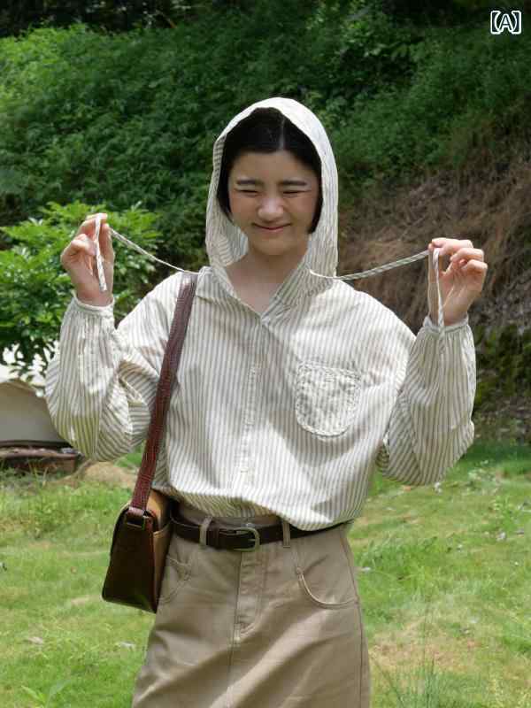 レディース フード付き 長袖 シャツ 春夏 通気性 軽量 薄手 フレンチ スタイル エレガント 重ね着 カジュアル トップス ブラウス 吸湿速乾 デイリー 通勤 オフィスウェア