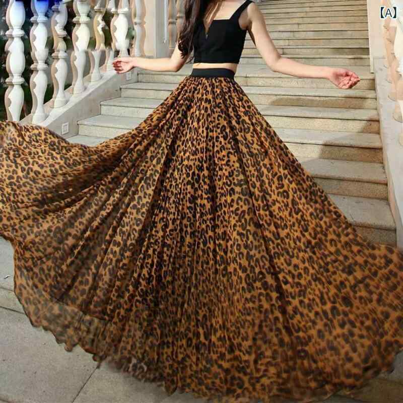 フレアスカート レディース 春夏 ヒョウ柄 シフォン ロング丈 膝丈 ビーチ バカンス リゾート 旅行 アウトドア スリム 軽量 涼感 軽やか 女性 カジュアル