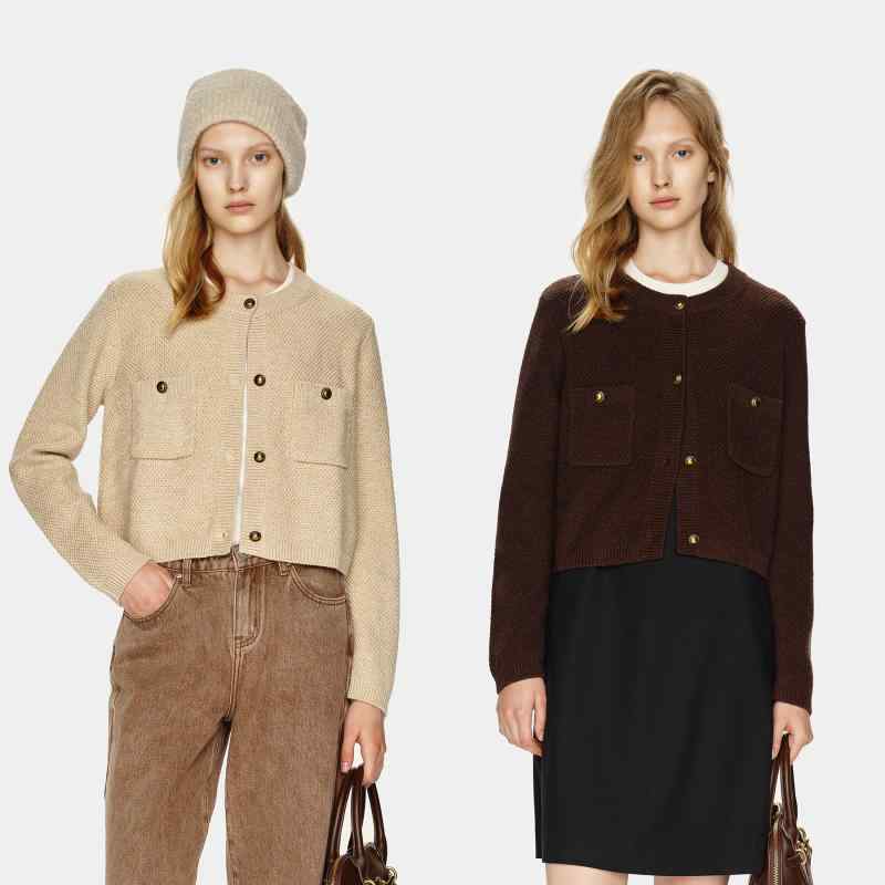 レディース カーディガン ニット ショート丈 羊毛混紡 高級感 レトロ エレガント デザイン 暖か 通勤 秋冬 コーデ レイヤード スタイリッシュ 着回し 抜群 柔らか 素材 細身 シルエット フェミニン 雰囲気(x2)(4.0)