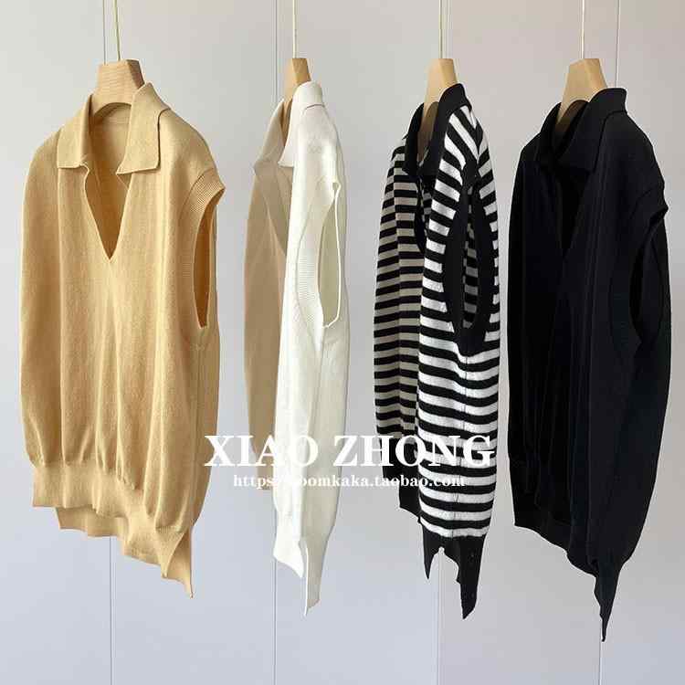 レディース ニットベスト Vネック ポロ ショート丈 重ね着 レイヤード トップス インナー ニット 軽量 吸湿速乾 通勤 通学 カジュアル 春夏