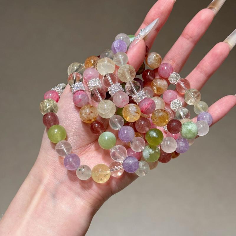 水晶ブレスレット レディース 天然 七彩 多宝石 中国風 ファッション 百搭 アクセサリー 手串 女性用 ユニーク スタイリッシュ マルチカラー 天然石 ジュエリー 日常使い ギフト向き(4.0)