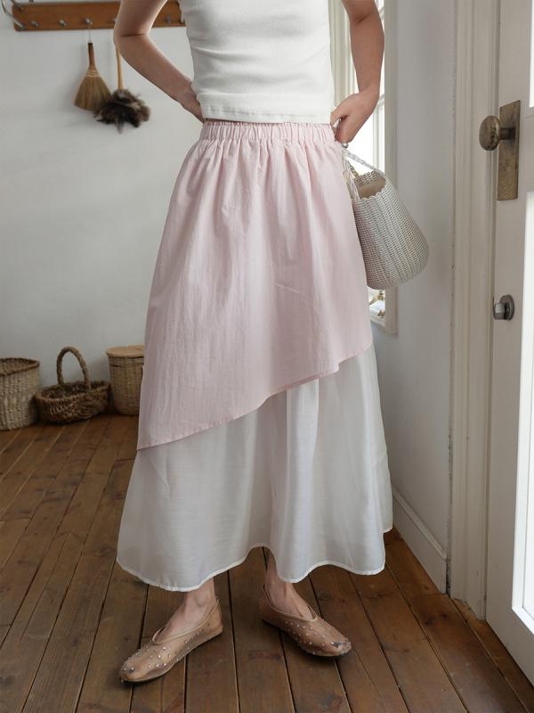 レディース スカート アシンメトリック 分割 デザイン 撞色 快適 実用 百搭 日常使い 通勤 通学 カジュアル ミディ丈 膝下丈 トレンド コーディネート