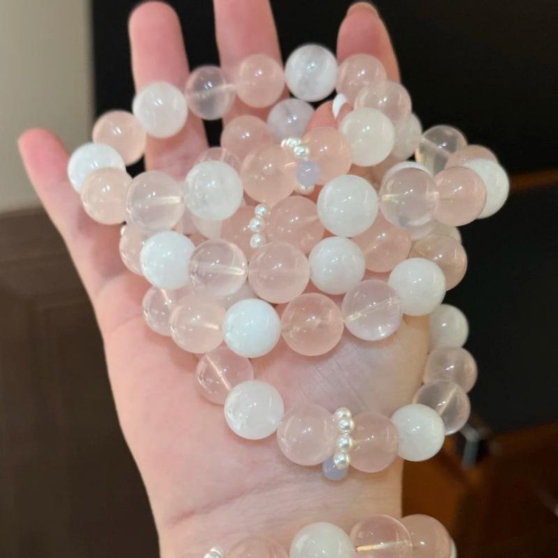 ブレスレット レディース 天然水晶 星光粉水晶 白幽灵 パワーストーン 上品 気質 アクセサリー 手串 ビーズ ピンク 白 天然石 女性向け ファッション ジュエリー 日常使い ギフト 癒し 幸運 スピリチュアル