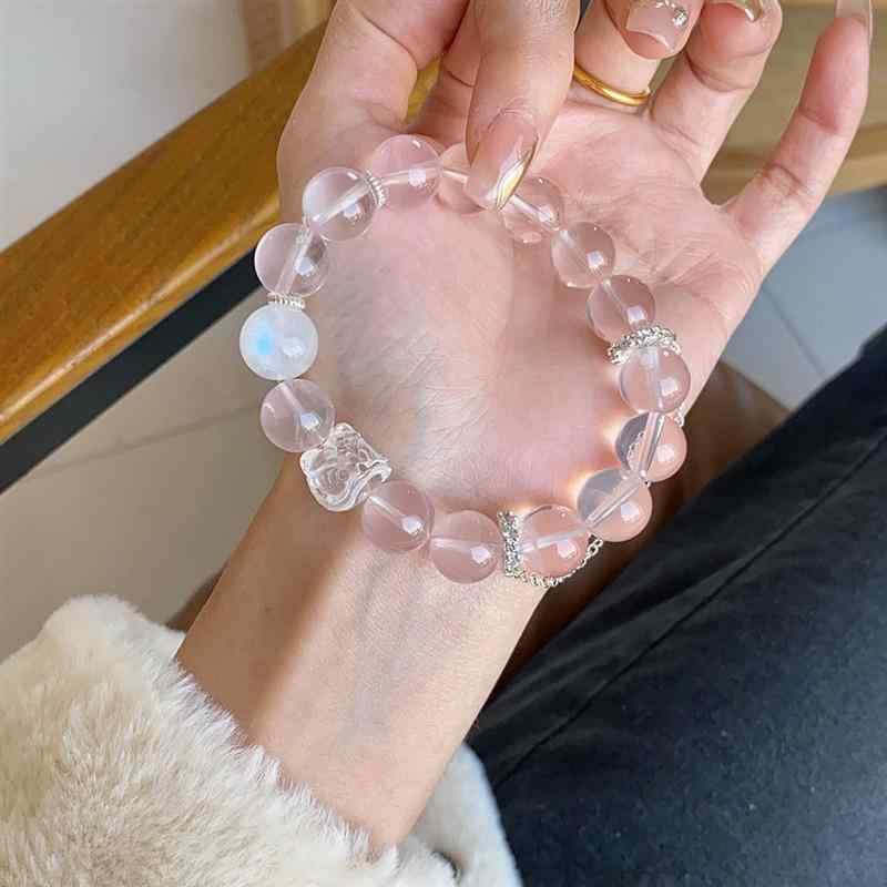 Rakuten - 水晶ブレスレット レディース 天然石 ローズクォーツ 白水晶 シトリン ミックスカラー 手串 アクセサリー ビーズ ヒーリング ストーン ラウンドビーズ 調整可能 ファッション