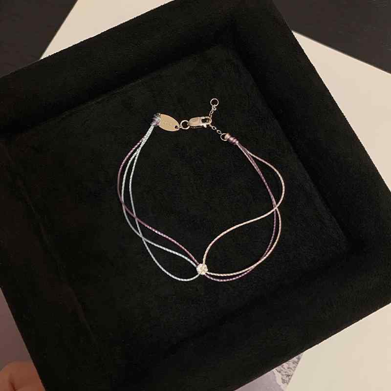 ブレスレット 男女兼用 極細 多層 三色紐 ラベンダーグレー ミニジルコニア クラシック 手首アクセサリー シンプル 日常使い 細工 繊細 デザイン 人気カラー コーディネート アイテム